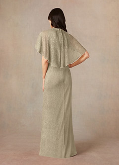 Azazie Draga Mother of the Bride Dresses Champagne Gold Sheath Pleated Metallic Mesh Dress image4