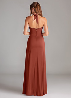Azazie Elliana Robes de demoiselle d'honneur Robe Trapèze en Satin extensible Fente Latérale Terracotta image6