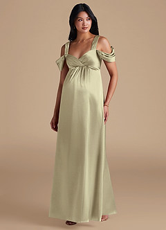 Azazie Rhea Brautjungfernkleider für Schwangere A-Linie Plissee Metallischer Satin Bodenlänge Kleid image5
