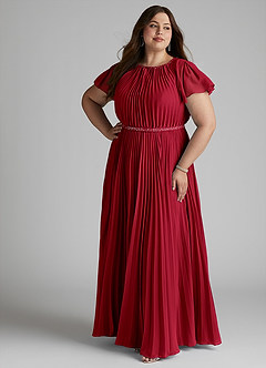 Azazie Kara Modest Bridesmaid Dresses A-Line Pleated Chiffon Floor-Length Dress image13