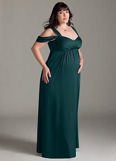 Azazie Rhea Maternity Bridesmaid Dresses A-Line Off-The-Shouler Pleated Stretch Satin Floor-Length Dress image10