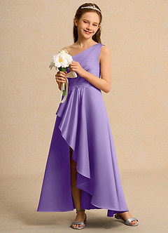 Azazie Taffy Junior Formal vestidos de niña de las flores Vestido de Tahití de Satin Mate de Corte En A con Encaje image4