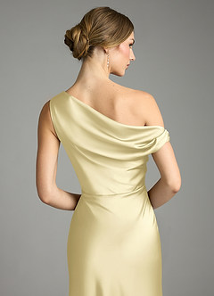 Azazie Emerson Bridesmaid Dresses Lemon Sorbet Mermaid Off the Shoulder Stretch Satin Dress image7