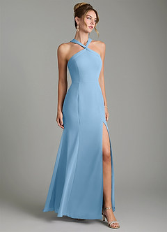 Azazie Rue Bridesmaid Dresses Steel Blue A-Line Halter Chiffon Dress image1