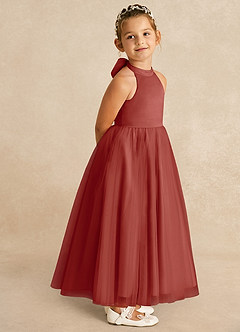Azazie Bev Flower Girl Dresses Terracotta A-Line Convertible Tulle Dress image8