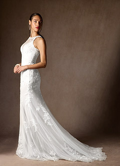 Azazie Sheila Wedding Dresses Diamond White Mermaid Sequins Tulle Dress image6