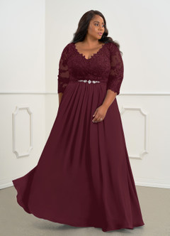 Azazie Hayek Mother of the Bride Dresses Cabernet A-Line V-Neck Lace Chiffon Dress image9