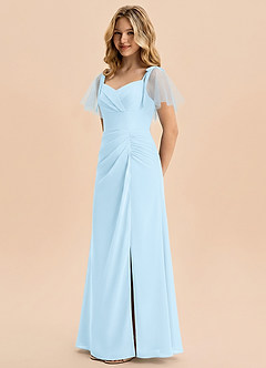 Azazie Indy Junior Sky Blue Sheath Ruched Chiffon Dress image2
