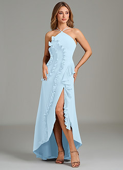 Azazie Yelena Bridesmaid Dresses Sky Blue A-Line Ruched Chiffon Dress image3