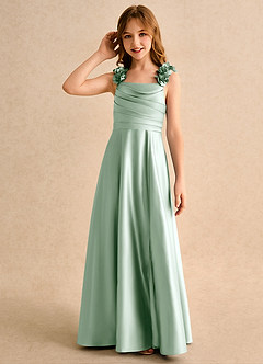 Azazie Rosita Girls Formal vestidos de niña de las flores Vestido de Agave de Satin Mate de Corte en A con Plisado image6