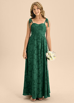Azazie Rosey Junior Dark Green A-Line Sweetheart Neckline Floral Burnout Dress image1