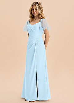 Azazie Indy Junior Sky Blue Sheath Ruched Chiffon Dress image2