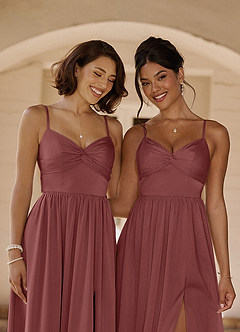 Azazie Zeya Bridesmaid Dresses Amethyst A-Line Pleated Stretch Satin Dress image2