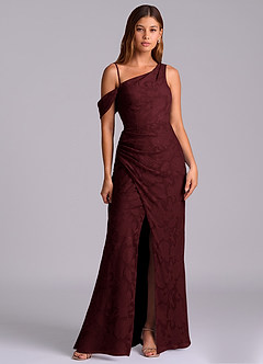 Azazie Madelyn Robes de demoiselle d'honneur Robe Sirène Convertible en Blumen-Burnout Ue épaule Cabernet image6