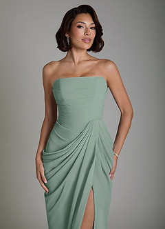 Azazie Nyra Robes de demoiselle d'honneur Robe Fourreau en Mousseline de soie Corset Sauge D'argent image5