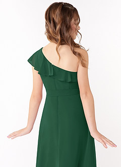 Azazie Eletta Junior Dark Green A-Line Ruched Chiffon Dress image4