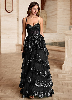 Tindra Svart Paljetter med volanger och balklänning image3