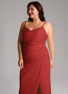 Azazie Deandra Bridesmaid Dresses Pomegranate Mermaid Pleated Stretch Satin Dress image12