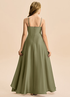 Azazie Eirlys Junior Vestido Pistache de Cetim elástico de Linha A com Plissado image2