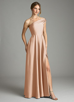 Azazie Melanie Suknie dla druhen Linia A Zza ramienia Satyna elastyczna Do ziemi Sukienka image5