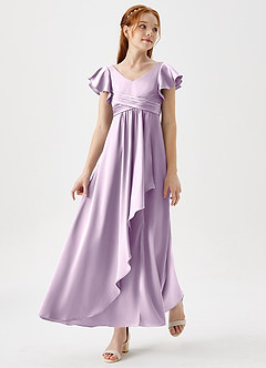 Azazie Omari Junior Frosted Lilac A-Line Pleated Stretch Satin Dress image1