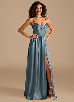 Azazie Zeya Bridesmaid Dresses Twilight A-Line Pleated Metallic Satin Dress image6