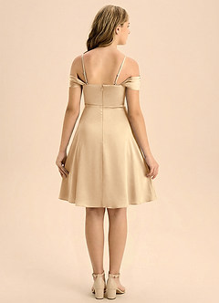 Azazie Anselie Junior Champagne A-Line Pleated Stretch Satin Dress image2