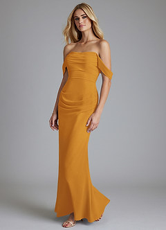Azazie Luiza Bridesmaid Dresses Butterscotch Mermaid Off the Shoulder Chiffon Dress image1