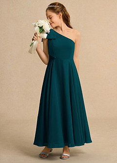 Azazie Guppy Junior Formal Jurken voor bloemenmeisjes A-Lijn Jurk van Chiffon One-Shoulder Pijnboom image5