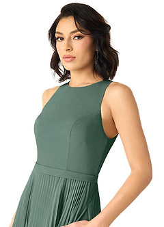Azazie Lindie Robes de demoiselle d'honneur Robe Trapèze en Mousseline de soie Plissé à encolure dégagée Mousse De Mer image4