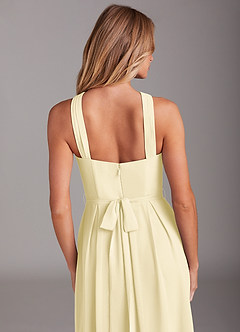 Azazie Dixie Bridesmaid Dresses Lemon Sorbet A-Line Halter Pleated Chiffon Dress image6