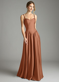 Azazie Evadina Suknie dla druhen Linia A Gorset Satyna elastyczna Do ziemi Sukienka image1