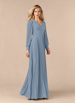Azazie Zina Mother of the Bride Dresses Dusty Blue A-Line Pleated Chiffon Dress image2