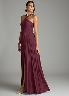Azazie Afra Abiti da Damigella Abito A-Line in Chiffon Plissettato Cabernet image4