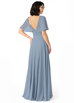 Azazie Pamela Bridesmaid Dresses Dusty Blue A-Line V-Neck Pleated Chiffon Dress image5