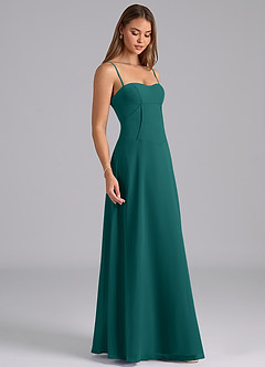 Azazie Valentine Bridesmaid Dresses Peacock A-Line Corset Chiffon Dress image5