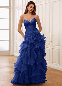 Christabelle Azul Real Vestido de fiesta de encaje transparente con corsé y diamantes de imitación image5