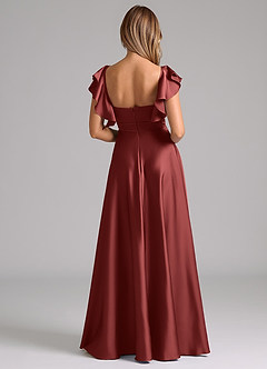 Azazie Leilani Bridesmaid Dresses Terracotta A-Line Ruched Stretch Satin Dress image2