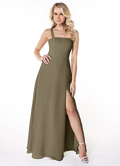 Azazie Jay Brautjungfernkleider A-Linie Quadratischer Ausschnitt Seitenschlitz Chiffon Kleid Weidengrün image1