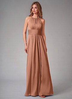 Azazie Bonnie Bridesmaid Dresses Bronzer A-Line Pleated Stretch Satin Dress image6