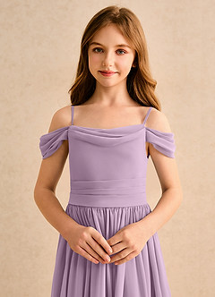 Azazie Shia Girls Formal Abiti da Ragazza di Fiori Abito A-Line in Chiffon Spalle Scoperte Glicine image6