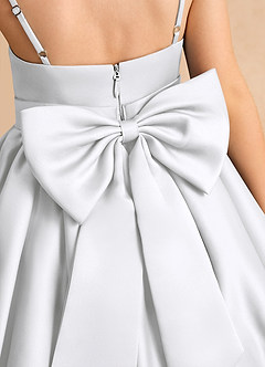 Azazie Davine Flower Girl Dresses White A-Line Spaghetti Strap Matte Satin Dress image10