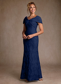 Azazie Amallia Mother of the Bride Dresses Dark Navy Jacquard Mermaid Off the Shoulder Floral Jacquard Dress image3