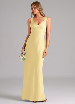 Azazie Kamila Bridesmaid Dresses Butter A-Line Pleated Stretch Satin Dress image5