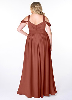 Azazie Lianne Brautjungfernkleider A-Linie Schulterfrei Chiffon Kleid Rotbraun image8