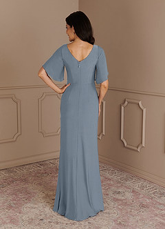 Azazie Louanne Mother of the Bride Dresses Dusty Blue Mermaid Boatneck Pleated Luxe Knit Dress image4