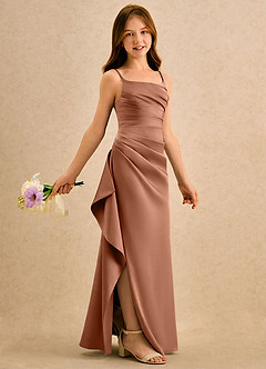 Azazie Cannoli Girls Formal Blumenmädchenkleider A-Linie Plissee Stretch-Satin Kleid Bronzer image1