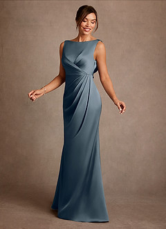 Azazie Baltimore Mother of the Bride Dresses Twilight A-Line Pleated Stretch Satin Dress image3