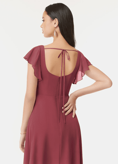 Azazie Bondi Brautjungfernkleider A-Linie Gekräuselt Chiffon Kleid Merlot image3