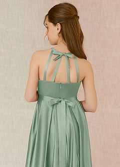 Azazie Arianthe Junior Agave A-Line with Pockets Stretch Satin Dress image7